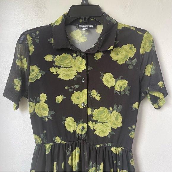 Urban Outfitters mesh sheer floral 90s dottie collared mini shirt dress size S - Picture 8 of 13